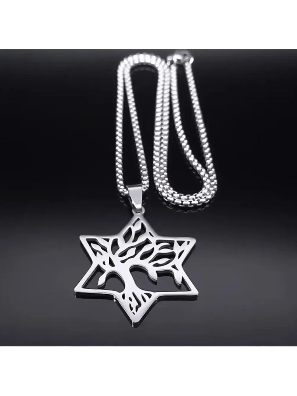 Pendant w/chain--Magen David inset stylized Tree of Life necklace